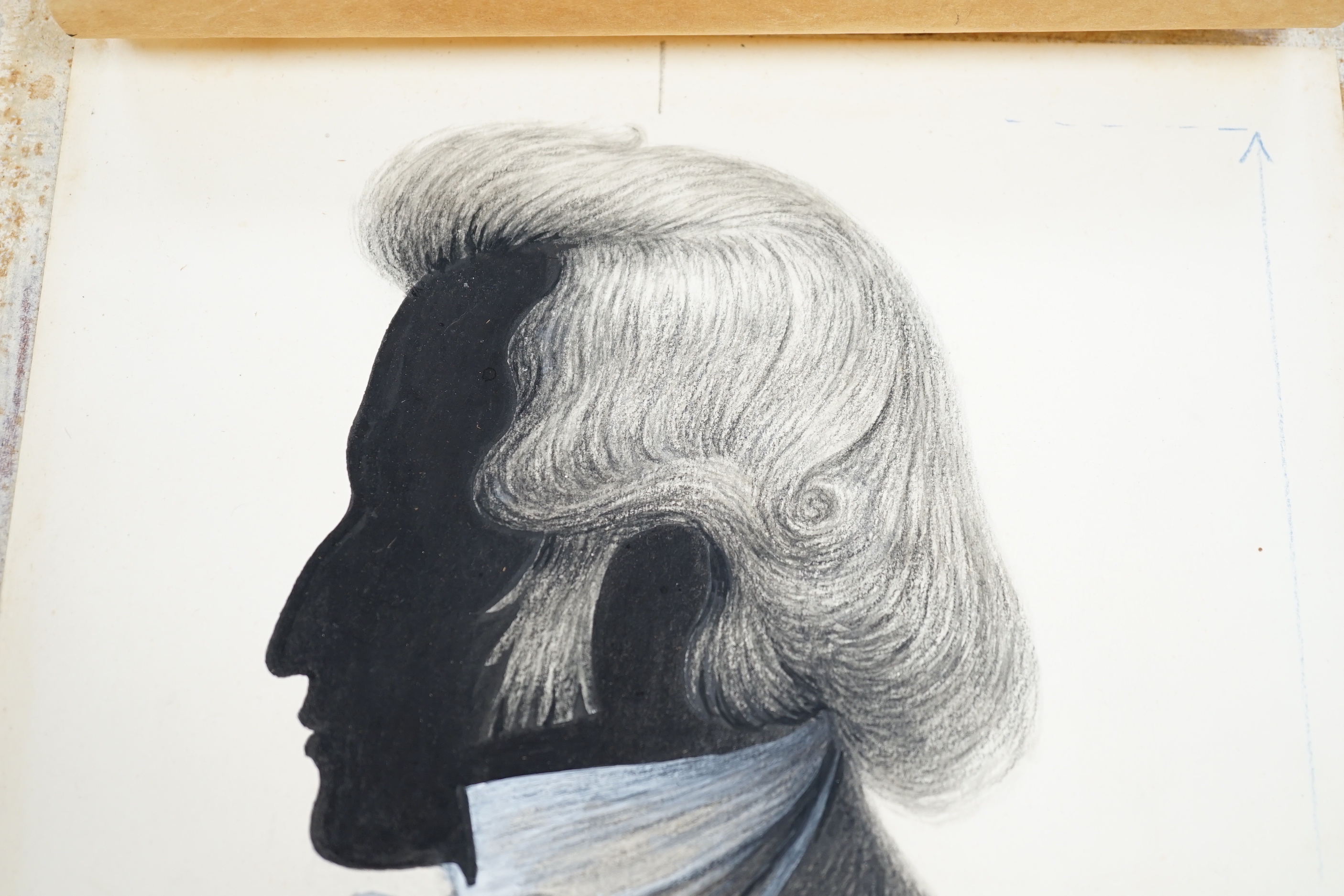 20th century crayon and white drawings of composers, and related prints, approx. 27x18cm